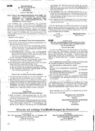 Hinweis auf wichtige Veröffentlichungen im Gesetzblatt