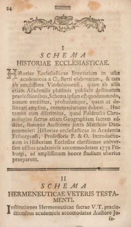 I Schema. Historiae ecclesiasticae.