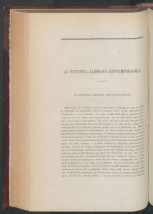 La estética alemana contemporánea. : La estética alemana después de Hegel.