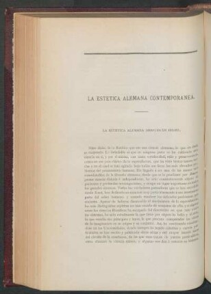La estética alemana contemporánea. : La estética alemana después de Hegel.