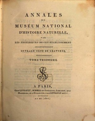 Annales du Muséum National d'Histoire Naturelle. 3, 3. 1804