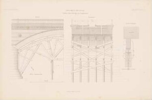 Elbbrücke, Wittenberge: Ansicht, Querschnitt, Detail Gewölbe der Flutbrücke (aus: Atlas zur Zeitschrift für Bauwesen, hrsg. v. G. Erbkam, Jg. 4, 1854)