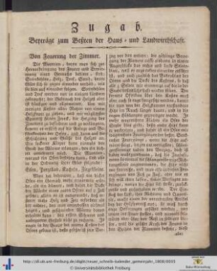 Zugab. Beiträge zum Beßten der Haus- und Landwirthschaft.