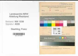 Entnazifizierung Franz Staehling , geb. 20.12.1909 (Angestellter)