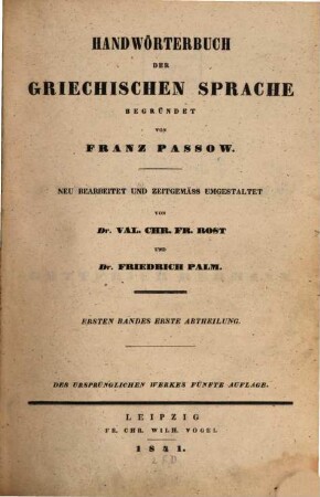 Handwörterbuch der griechischen Sprache, 1,1. Alpha - Delta