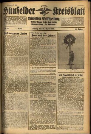 Erste Ausgabe vom Freitag, den 29. April 1938.