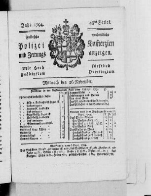 48tes Stück., Ausgabe vom 26. November 1794