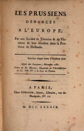 Les Prussiens dénoncés a l'Europe