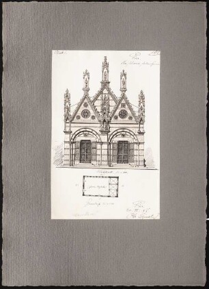 Reiseskizzen aus Italien: Pisa: S. Maria della Spina (Grundriss, Ansicht von Westen)