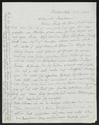 Brief von Charlotte Kiep an Margarete Hauptmann