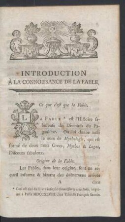 Introduction à la connoissance de la fable.