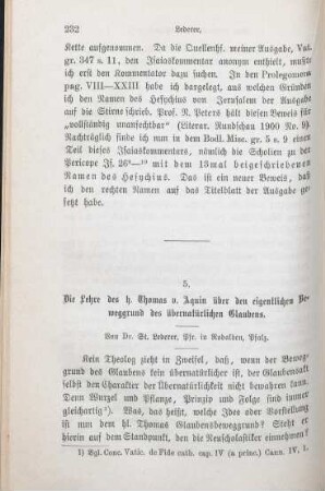 232-268 Die Lehre des h. Thomas v. Aquin über den eigentlichen Beweggrund des übernatürlichen Glaubens