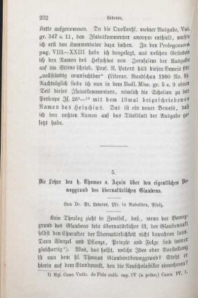 232-268 Die Lehre des h. Thomas v. Aquin über den eigentlichen Beweggrund des übernatürlichen Glaubens