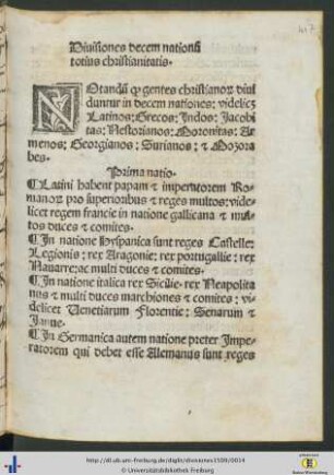 Divisiones decem nationum totius christianitatis.