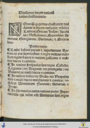 Divisiones decem nationum totius christianitatis.