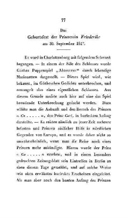 Das Geburtsfest der Prizessin Friederike am 30. September 1817