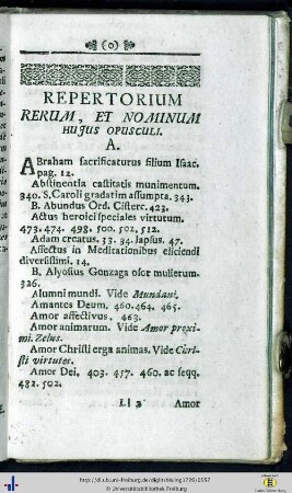 Repertorium Rerum, et nominum hujus opusculi