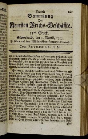 11tes Stuck. Schwabach, den 1. Martii, 1757.