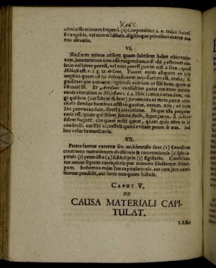 Caput V. De Causa Materiali Capitulat.
