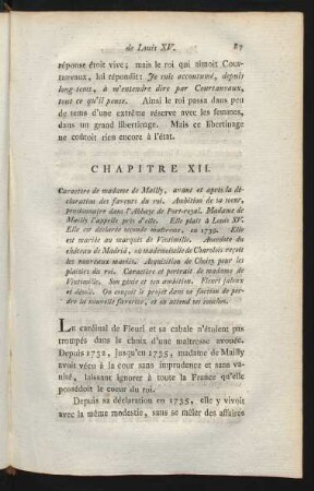 Chapitre XII. Caractère de madame de Mailly, avant et après la déclaration des faveurs du roi ...