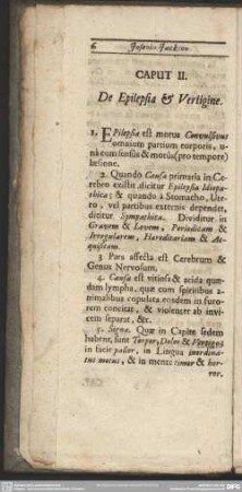 Caput. II. De Epilepsia & Vertigine