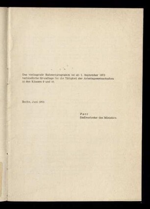 Das vorliegende Rahmenprogramm ...