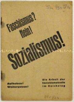 Flugschrift der SPD über die parlamentarische Arbeit der Sozialdemokraten im Reichstag