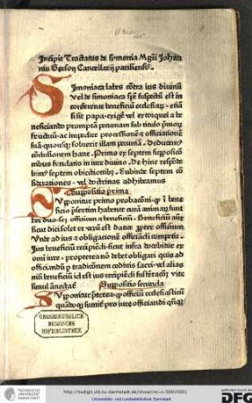 De simonia. [Enth.:] Tractatus de probatione spirituum [u.a.]