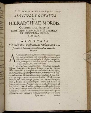 Articulus Octavus De Hierarchiae Morbis [...]