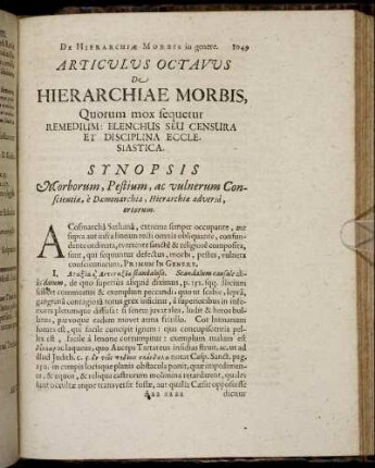 Articulus Octavus De Hierarchiae Morbis [...]