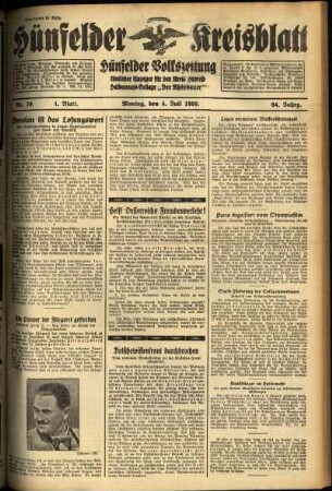 Erste Ausgabe vom Montag, den 04. Juli 1938.