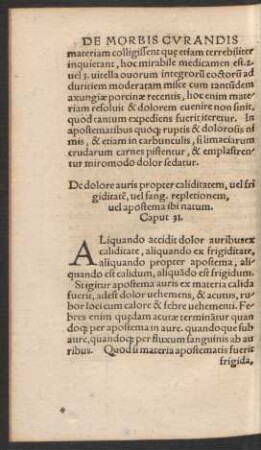 De dolore auris propter caliditatem ... Caput 31.