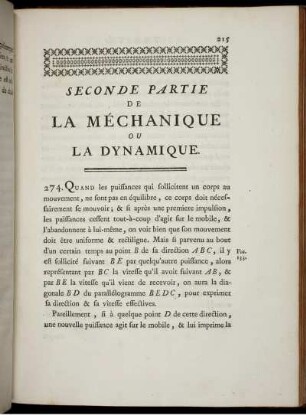 Seconde Partie de la Méchanique ou la Dynamique.