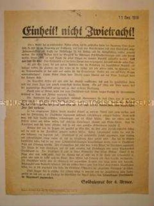 Aufruf des Soldatenrates der 4. Armee zur Einheit der revolutionären Kräfte