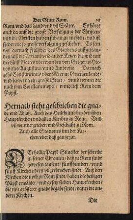 Hernach steht geschrieben die gnade und Ablaß. Auch das Heilthumb bey den siben Hauptkirchen und allen Kirchen zu Rom. Und vil wunderzeichen und Geschicht zu Rom ...