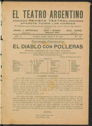 1920002400: El diablo con polleras : opereta inspirada en una pieza francesa