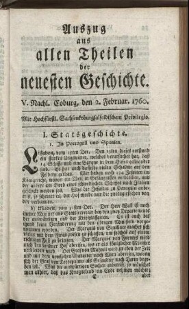 V. Nachl. Coburg, den 2. Februar. 1760.