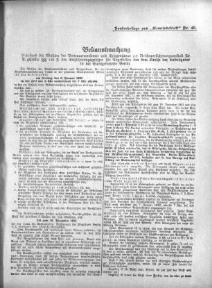 Bekanntmachung betreffend die Wahlen der Vertrauensmänner und Ersatzmänner zur Reichsversicherungsanstalt für Angestellte (§§ 145 ff. des Versicherungsgesetzes für Angestellte) aus dem Kreise der Arbeitgeber in der Stadtgemeinde Berlin : Sonderbeilage zum "Gemeindeblatt" Nr. 45