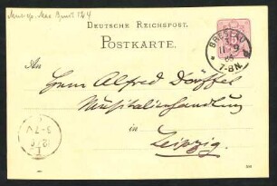 Postkarte an Alfred Dörffel : 11.09.1886
