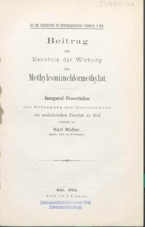 Beitrag zur Kenntnis der Wirkung des Methylconiinchlormethylat