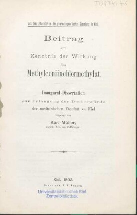 Beitrag zur Kenntnis der Wirkung des Methylconiinchlormethylat