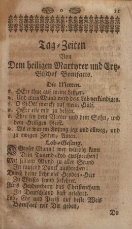 Tag-Zeiten von dem heiligen Martyrer und Ertz-Bischof Bonifacio.