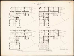 Rathaus, Tarnowitz: Grundrisse, KG, EG, 1.OG, 2.OG 1:150