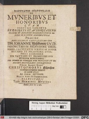 Disputatio Inauguralis De Muneribus Et Honoribus