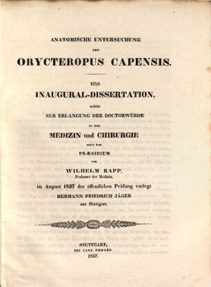 Anatomische Untersuchung des Orycteropus Capensis : eine Inaugural-Dissertation