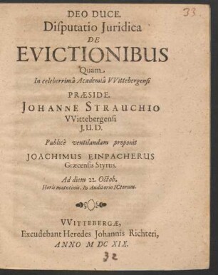 Disputatio Iuridica De Evictionibus