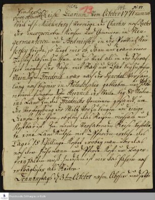 Reisetagebuch von Heinrich Melchior Mühlenberg.