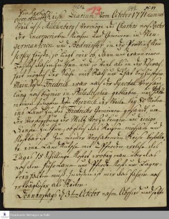 Reisetagebuch von Heinrich Melchior Mühlenberg.