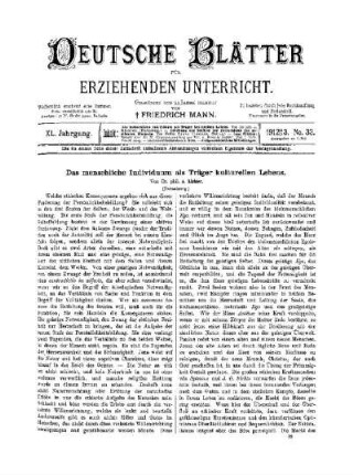 Das menschliche Individuum als Träger kulturellen Lebens : (Fortsetzung)