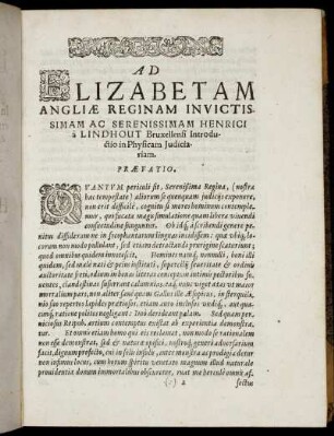 Ad Elizabetam Angliæ Reginam Invictissimam Ac Serenissimam Henrici a Lindhout Bruxellensi Introductio in Physicam Judiciariam.